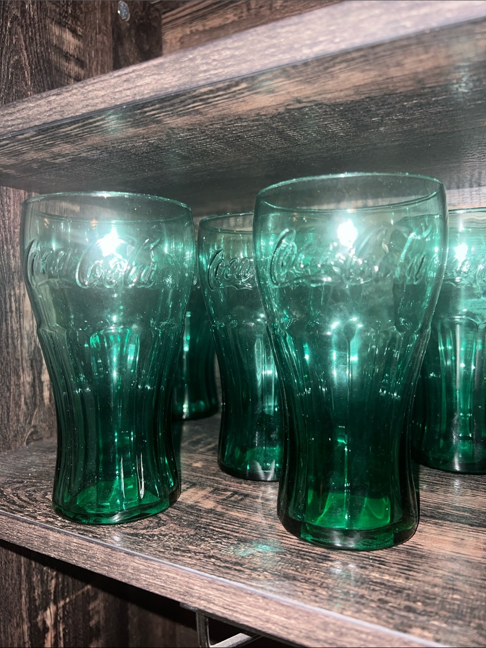 Coca Cola Green Embossed Glass Tumbler - Set of 7